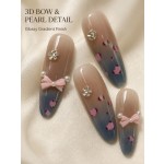Blue French 3D Floral Press‑On Nails, Short Square Fresh & Gentle False Nails
